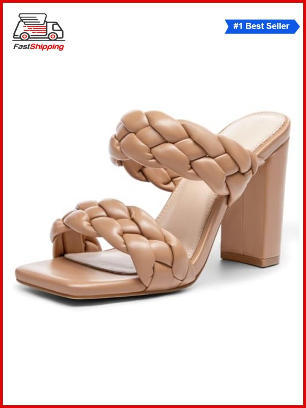 Faux Leather Braided Chunky Heel Open Toe Women's Sandals